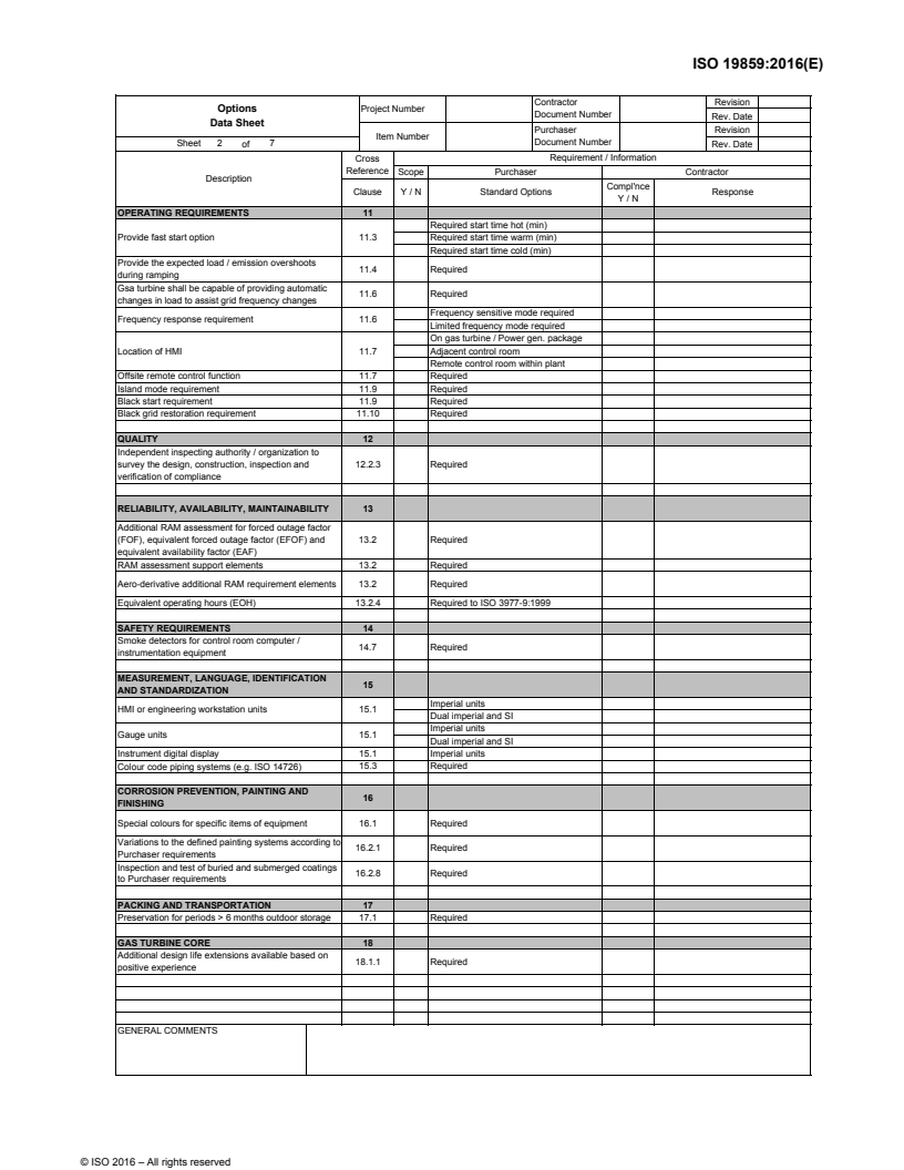 ISO 19859:2016 ISO19859_2016_3.Options_Data_Sheet - ISO 19859:2016 - Gas turbine applications — Requirements for power generation/10/2016 - Page 2 preview