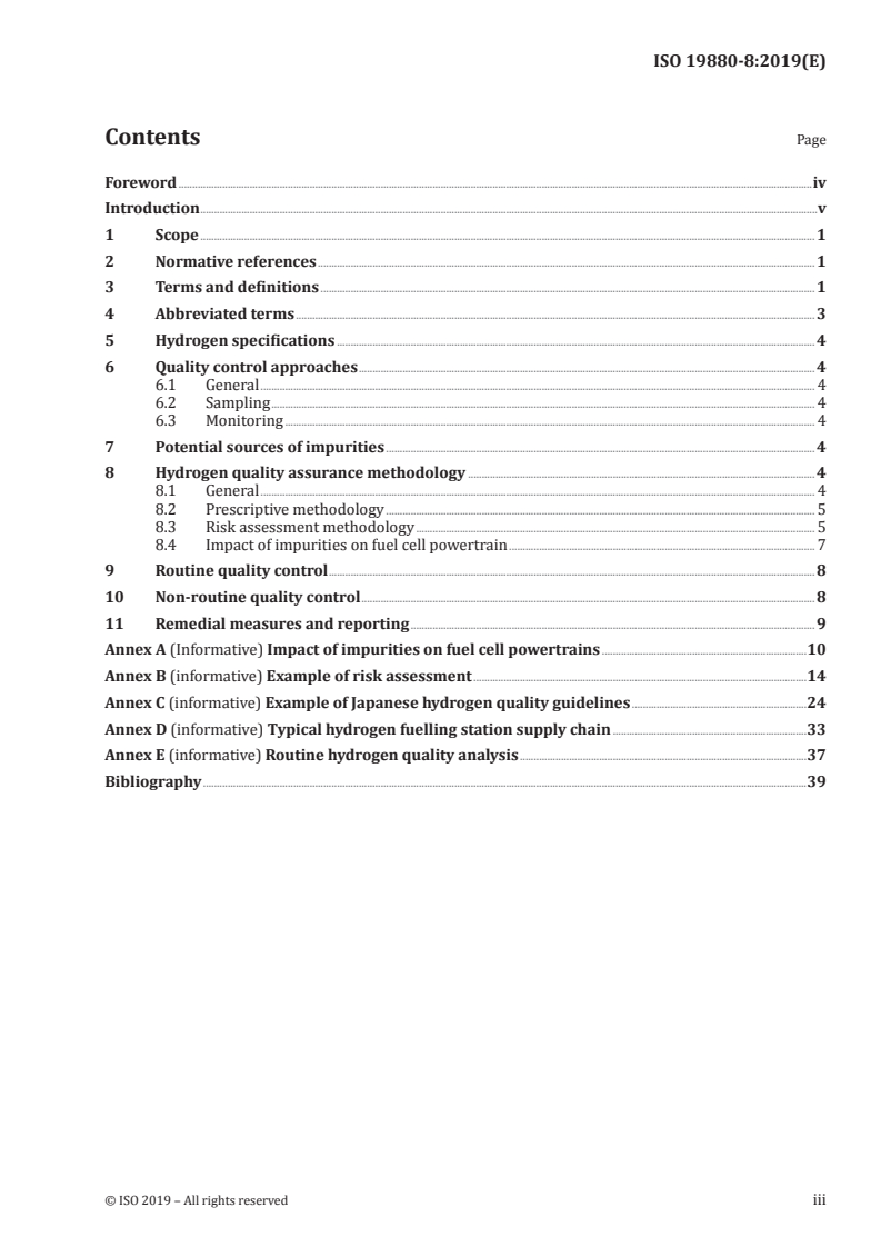 ISO 19880-8:2019 ISO 19880-8:2019 - Gaseous hydrogen — Fuelling stations — Part 8: Fuel quality control/22/2019 - Page 3 preview
