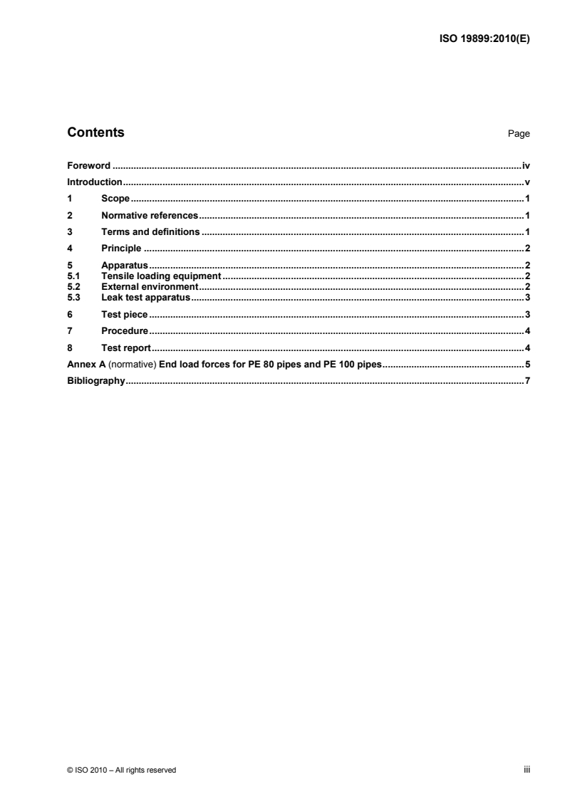 ISO 19899:2010 ISO 19899:2010 - Plastics piping systems — Polyolefin pipes and mechanical fitting assemblies — Test method for the resistance to end load (AREL test)/30/2010 - Page 3 preview