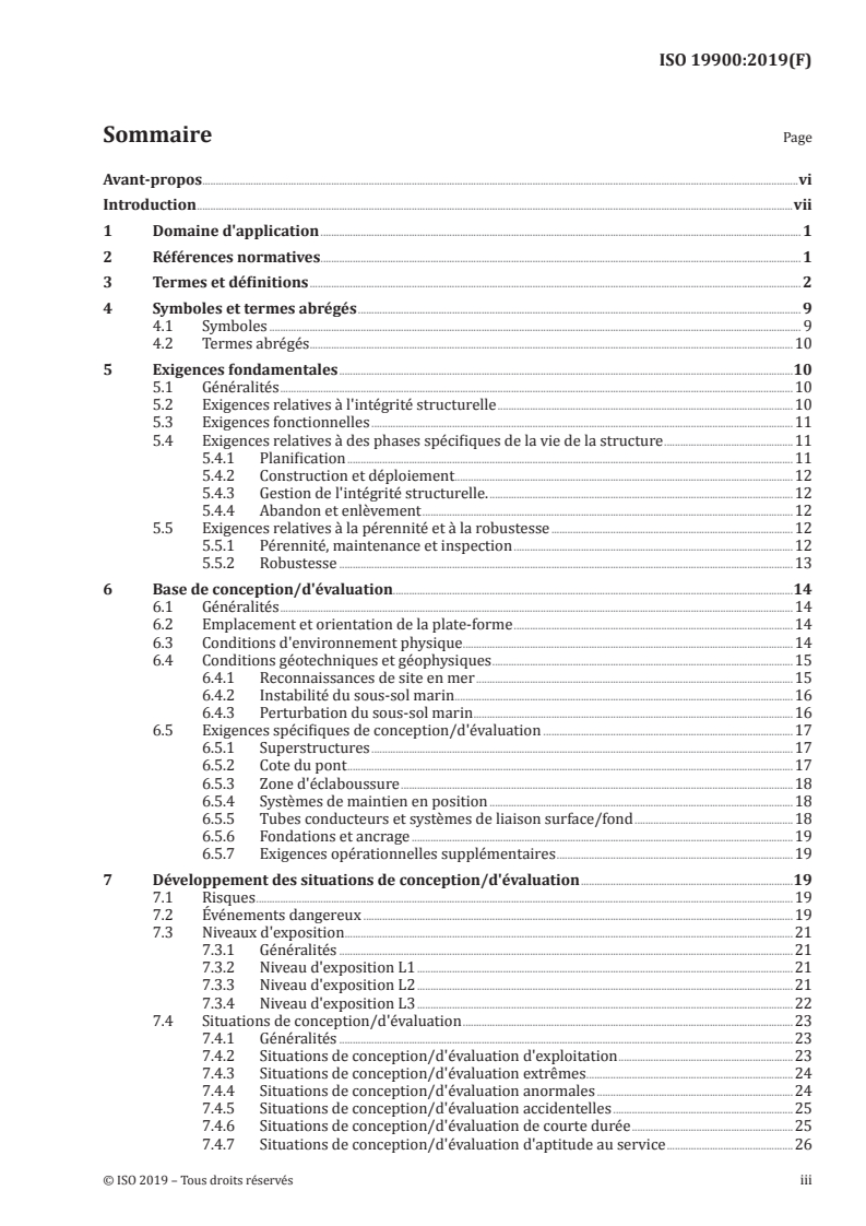 ISO 19900:2019 ISO 19900:2019 - Industries du pétrole et du gaz naturel — Exigences générales relatives aux structures en mer/5/2019 - Page 3 preview