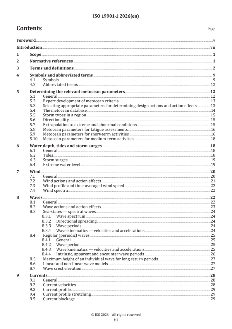 ISO 19901-1:2026 ISO 19901-1:2026 - Specific requirements for offshore structures — Part 1: Metocean design and operating considerations - Page 3 preview