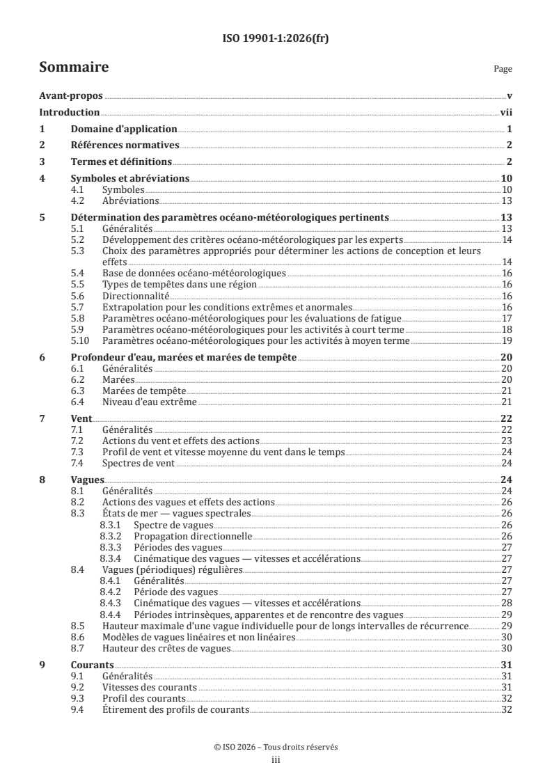 ISO 19901-1:2026 ISO 19901-1:2026 - Exigences spécifiques relatives aux structures en mer — Partie 1: Dispositions océano-météorologiques pour la conception et l'exploitation - Page 3 preview