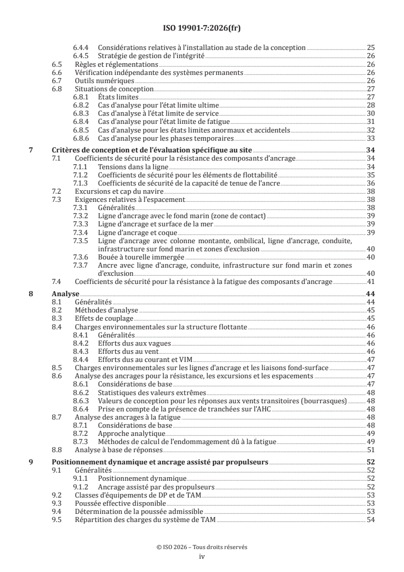 ISO 19901-7:2026 ISO 19901-7:2026 - Exigences spécifiques relatives aux structures en mer — Partie 7: Systèmes de maintien en position des structures en mer flottantes et des unités mobiles en mer - Page 4 preview