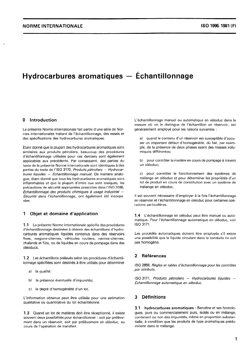 ISO 1995:1981 ISO 1995:1981 - Hydrocarbures aromatiques — Échantillonnage/1/1981 - Page 3 preview