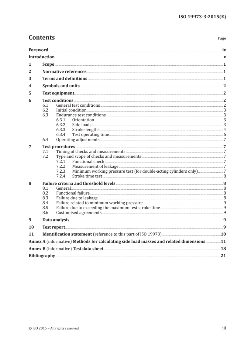 ISO 19973-3:2015 ISO 19973-3:2015 - Pneumatic fluid power — Assessment of component reliability by testing — Part 3: Cylinders with piston rod/1/2015 - Page 3 preview