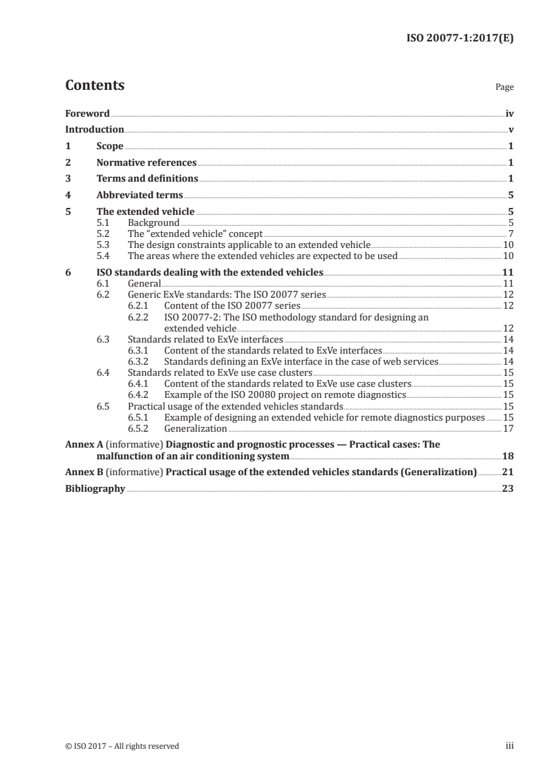 ISO 20077-1:2017 ISO 20077-1:2017 - Road Vehicles — Extended vehicle (ExVe) methodology — Part 1: General information/1/2017 - Page 3 preview