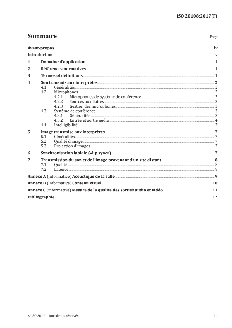 kSIST ISO/FDIS 20108:2017 ISO 20108:2017 - Interprétation simultanée — Qualité et transmission des signaux audio-vidéo — Exigences/26/2017 - Page 3 preview