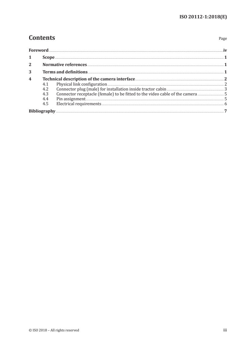 ISO 20112-1:2018 ISO 20112-1:2018 - Tractors and machinery for agriculture and forestry — Camera interface between tractor and implement — Part 1: Analogue camera interface/15/2018 - Page 3 preview