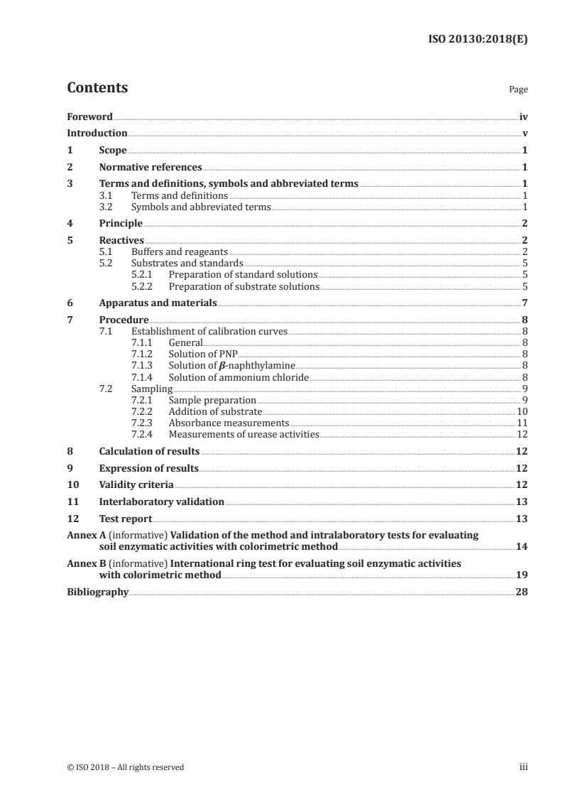 ISO 20130:2018 ISO 20130:2018 - Soil quality — Measurement of enzyme activity patterns in soil samples using colorimetric substrates in micro-well plates/18/2018 - Page 3 preview