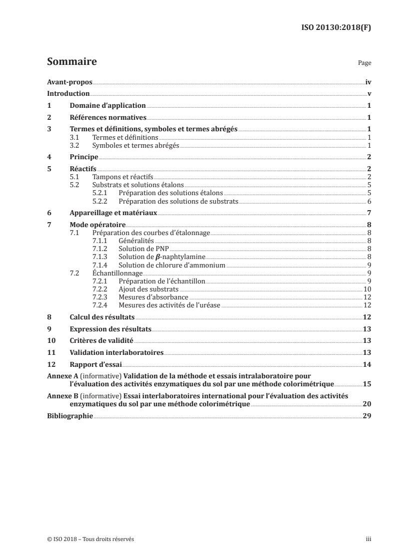 ISO 20130:2018 ISO 20130:2018 - Qualité du sol — Mesure de l'activité enzymatique dans des échantillons de sol en utilisant des substrats colorimétriques/2/2019 - Page 3 preview