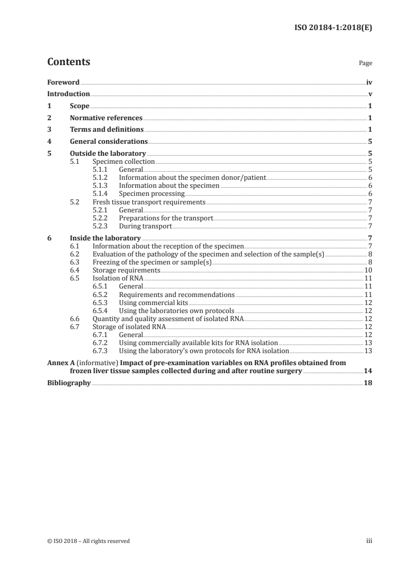 ISO 20184-1:2018 ISO 20184-1:2018 - Molecular in vitro diagnostic examinations — Specifications for pre-examination processes for frozen tissue — Part 1: Isolated RNA/22/2018 - Page 3 preview