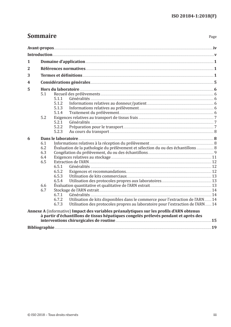 ISO 20184-1:2018 ISO 20184-1:2018 - Analyses de diagnostic moléculaire in vitro — Spécifications relatives aux processus préanalytiques pour les tissus congelés — Partie 1: ARN extrait/22/2018 - Page 3 preview