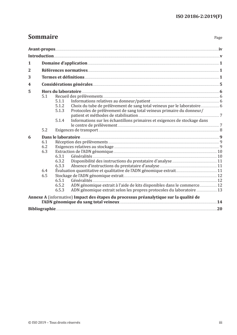 ISO 20186-2:2019 ISO 20186-2:2019 - Analyses de diagnostic moléculaire in vitro — Spécifications relatives aux processus préanalytiques pour le sang total veineux — Partie 2: ADN génomique extrait/19/2019 - Page 3 preview