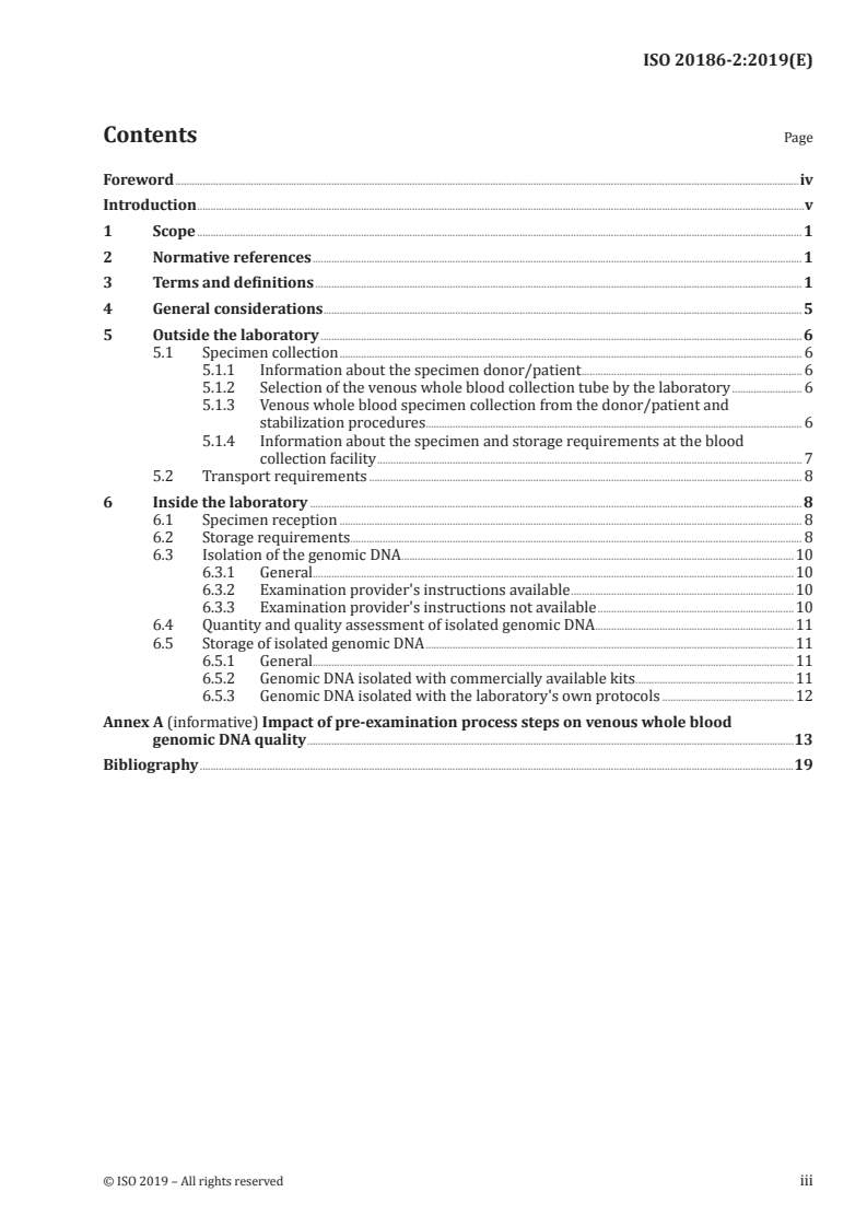 ISO 20186-2:2019 ISO 20186-2:2019 - Molecular in vitro diagnostic examinations — Specifications for pre-examination processes for venous whole blood — Part 2: Isolated genomic DNA/19/2019 - Page 3 preview