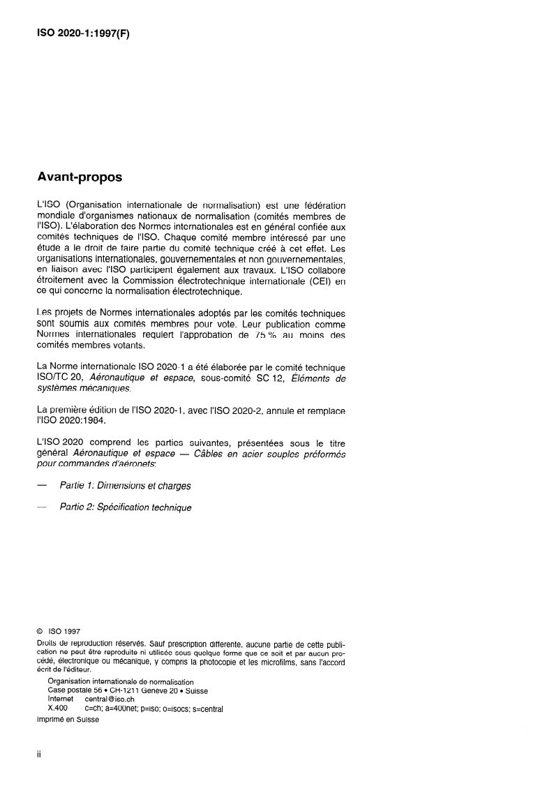ISO 2020-1:1997 ISO 2020-1:1997 - Aéronautique et espace — Câbles en acier souples préformés pour commandes d'aéronefs — Partie 1: Dimensions et charges/4/1997 - Page 2 preview
