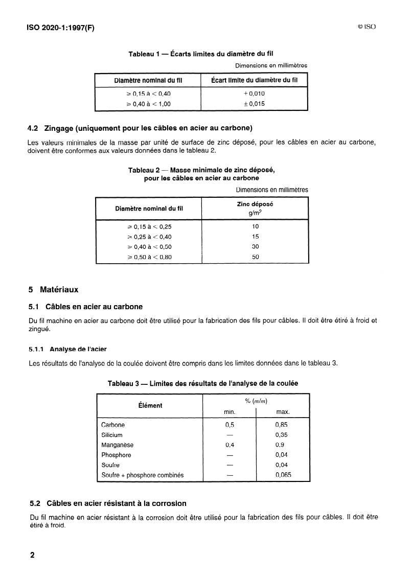 ISO 2020-1:1997 ISO 2020-1:1997 - Aéronautique et espace — Câbles en acier souples préformés pour commandes d'aéronefs — Partie 1: Dimensions et charges/4/1997 - Page 4 preview