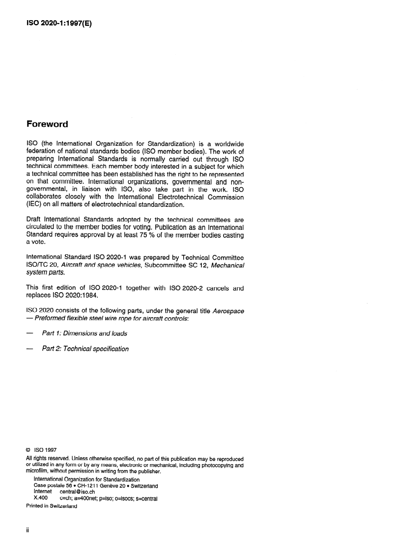 ISO 2020-1:1997 ISO 2020-1:1997 - Aerospace — Preformed flexible steel wire rope for aircraft controls — Part 1: Dimensions and loads/4/1997 - Page 2 preview