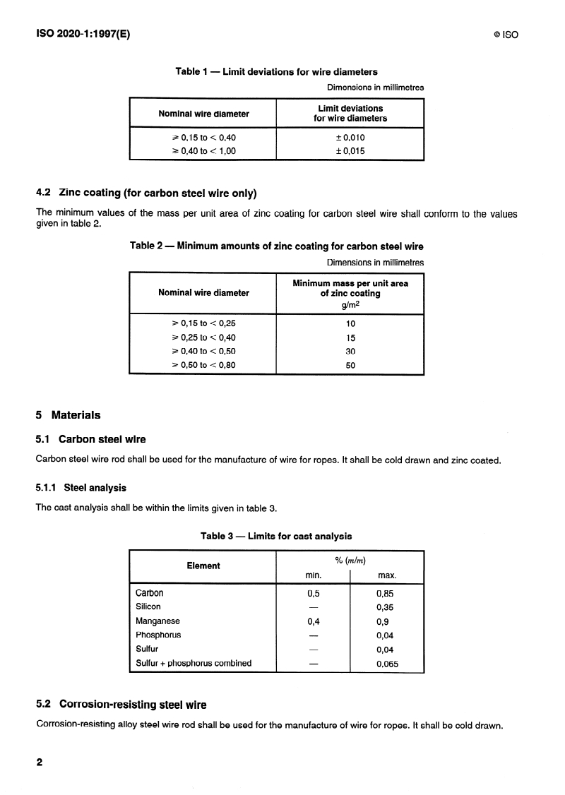 ISO 2020-1:1997 ISO 2020-1:1997 - Aerospace — Preformed flexible steel wire rope for aircraft controls — Part 1: Dimensions and loads/4/1997 - Page 4 preview