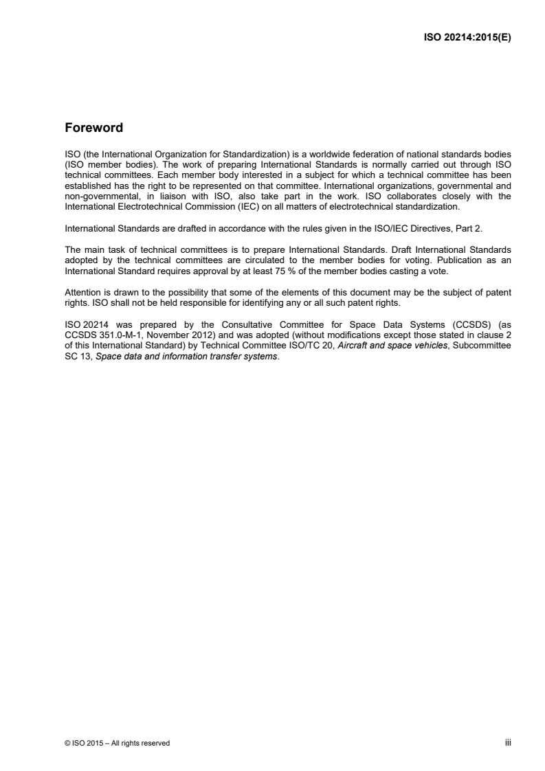 ISO 20214:2015 ISO 20214:2015 - Space data and information transfer systems — Security architecture for space data systems/11/2015 - Page 3 preview
