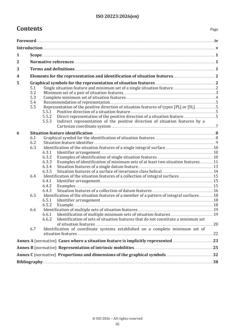 ISO 20223:2026 ISO 20223:2026 - Technical product documentation (TPD) — Representation and identification of situation features - Page 3 preview