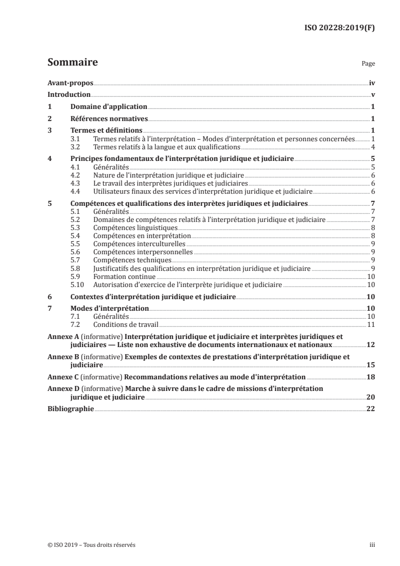 ISO 20228:2019 ISO 20228:2019 - Services d'interprétation — Interprétation juridique et judiciaire — Exigences/11/2019 - Page 3 preview