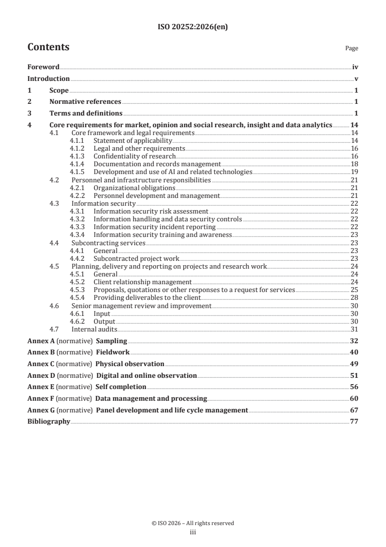 ISO 20252:2026 ISO 20252:2026 - Market, opinion and social research, including insights and data analytics — Vocabulary and service requirements - Page 3 preview