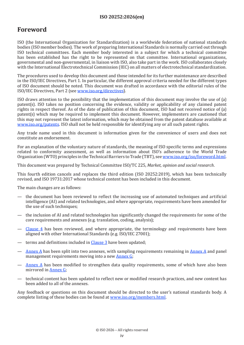 ISO 20252:2026 ISO 20252:2026 - Market, opinion and social research, including insights and data analytics — Vocabulary and service requirements - Page 4 preview