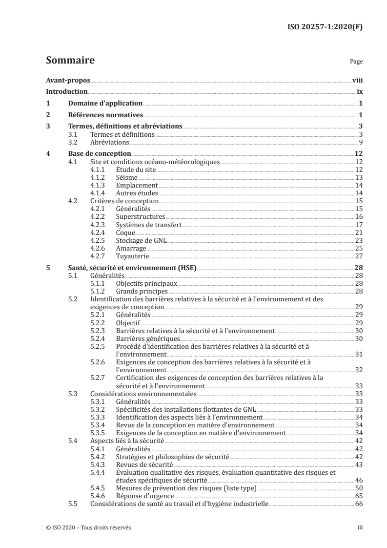 ISO 20257-1:2020 ISO 20257-1:2020 - Installations et équipements de gaz naturel liquéfié — Conception des installations flottantes de GNL — Partie 1: Exigences générales/16/2020 - Page 3 preview