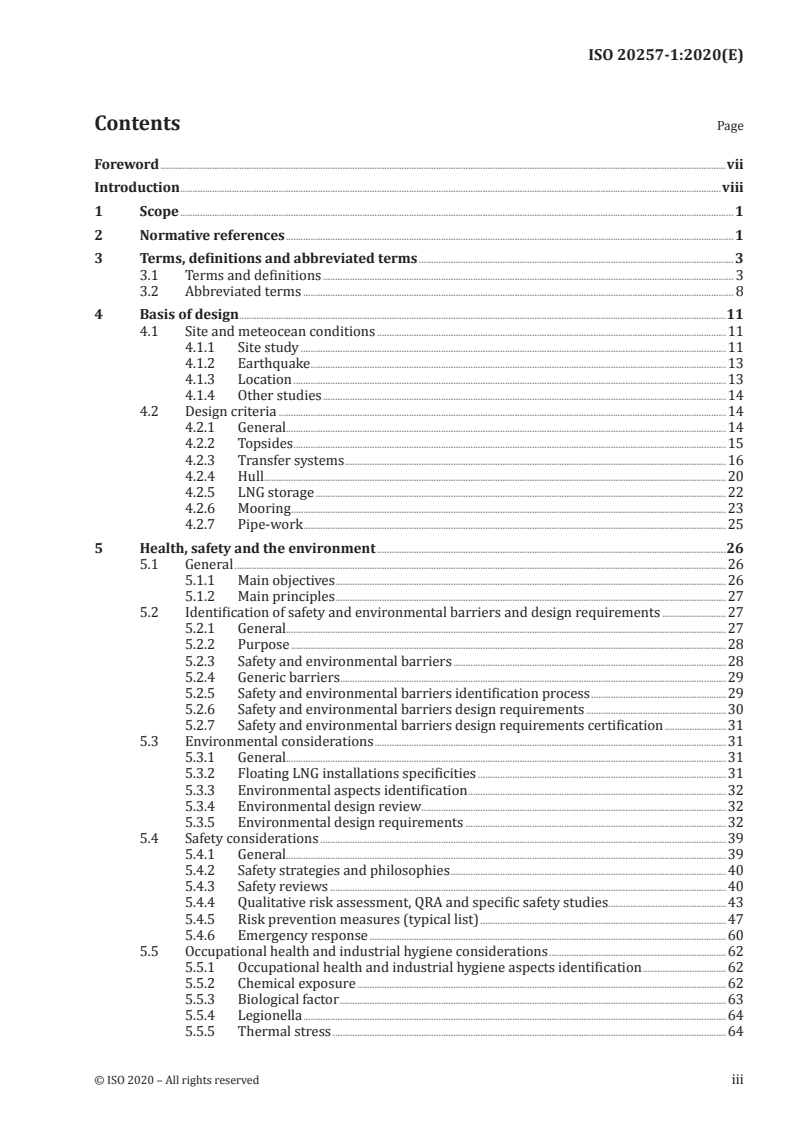 ISO 20257-1:2020 ISO 20257-1:2020 - Installation and equipment for liquefied natural gas — Design of floating LNG installations — Part 1: General requirements/5/2020 - Page 3 preview