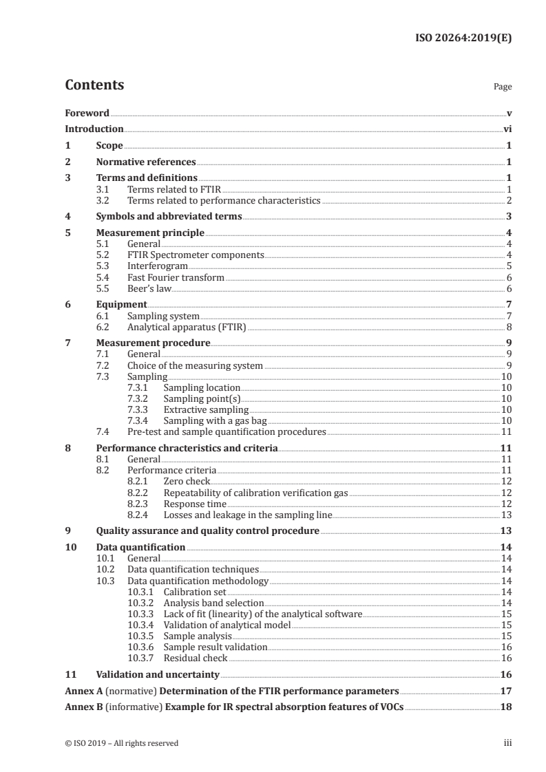 ISO 20264:2019 ISO 20264:2019 - Stationary source emissions — Determination of the mass concentration of individual volatile organic compounds (VOCs) in waste gases from non-combustion processes/3/2019 - Page 3 preview