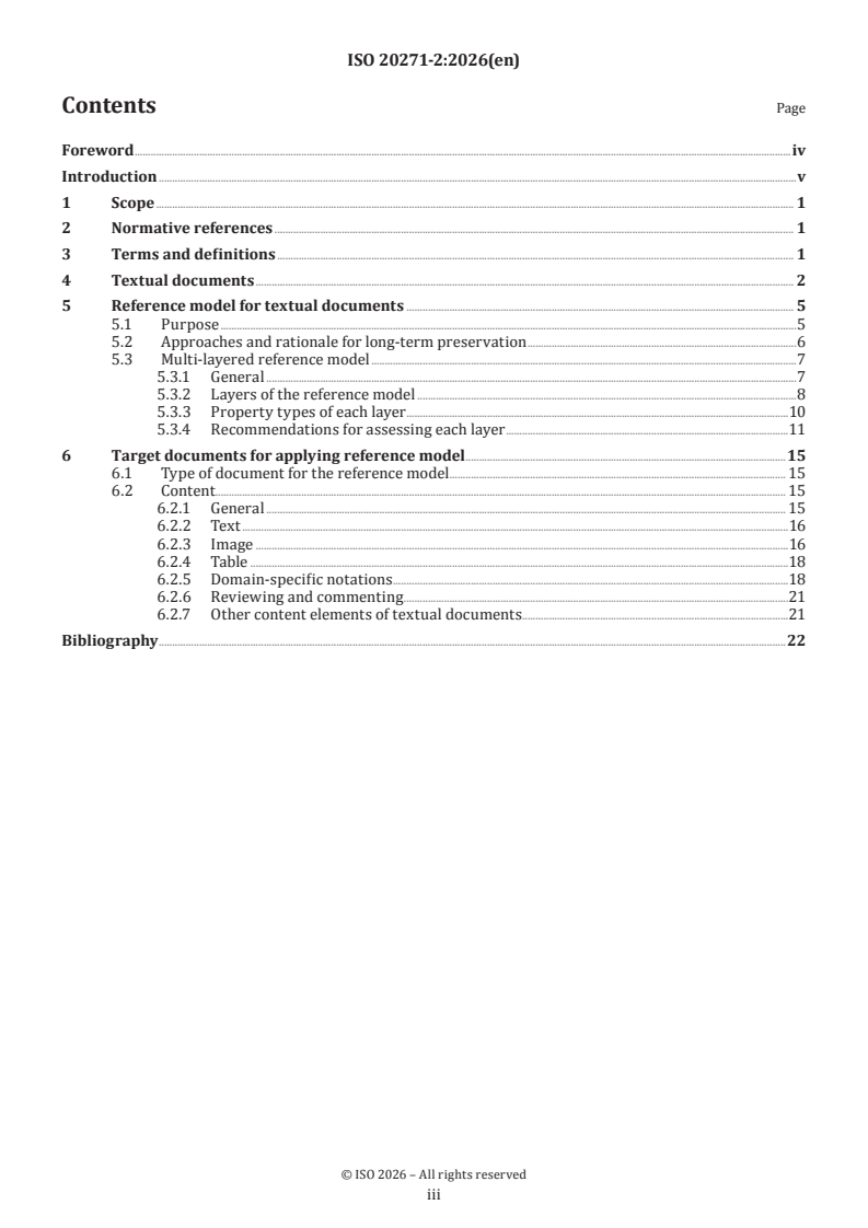 ISO 20271-2:2026 ISO 20271-2:2026 - Document management — Reference model for long-term preservation of textual documents — Part 2: Fundamentals - Page 3 preview