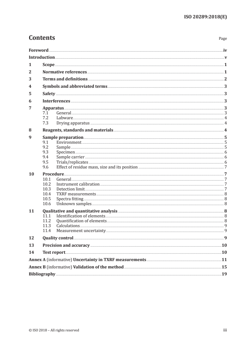 ISO 20289:2018 ISO 20289:2018 - Surface chemical analysis — Total reflection X-ray fluorescence analysis of water/15/2018 - Page 3 preview
