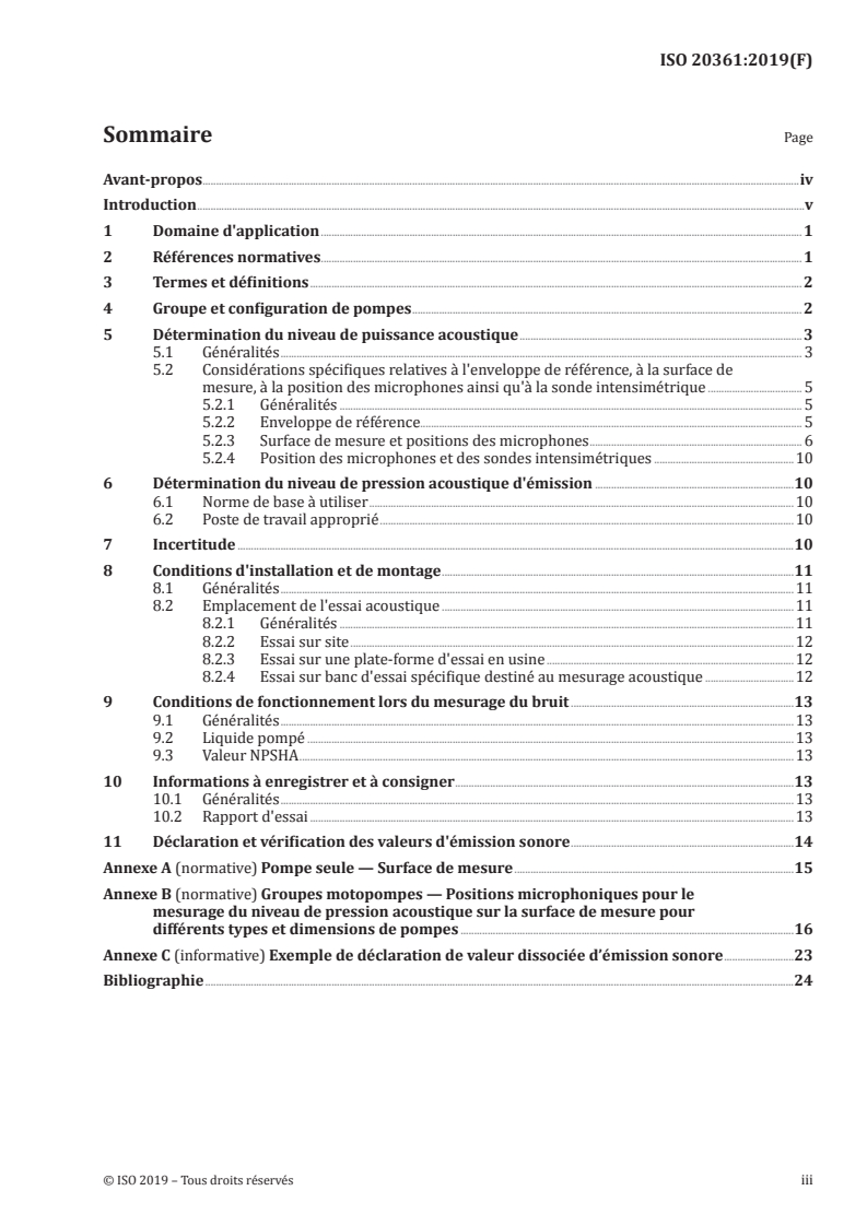 ISO 20361:2019 ISO 20361:2019 - Pompes et groupes motopompes pour liquides — Code d'essai acoustique — Classes de précision 2 et 3/19/2019 - Page 3 preview