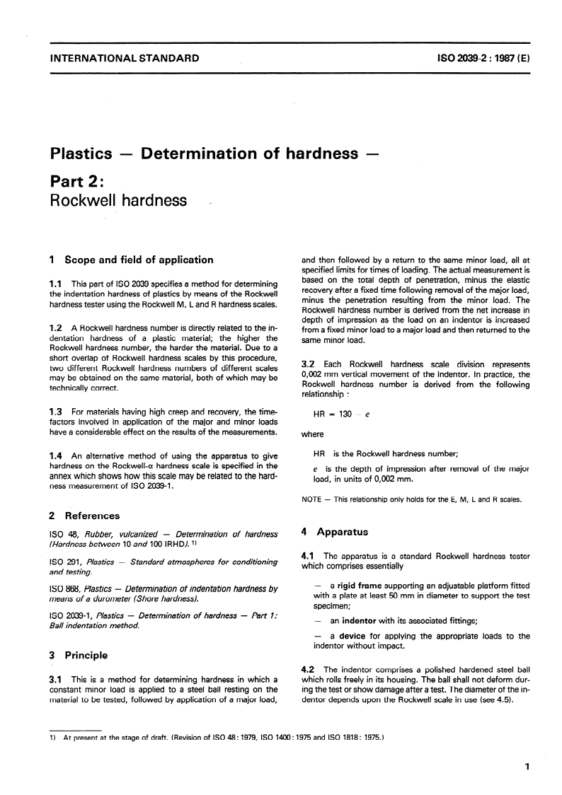 ISO 2039-2:1987 ISO 2039-2:1987 - Plastics — Determination of hardness — Part 2: Rockwell hardness/2/1987 - Page 3 preview