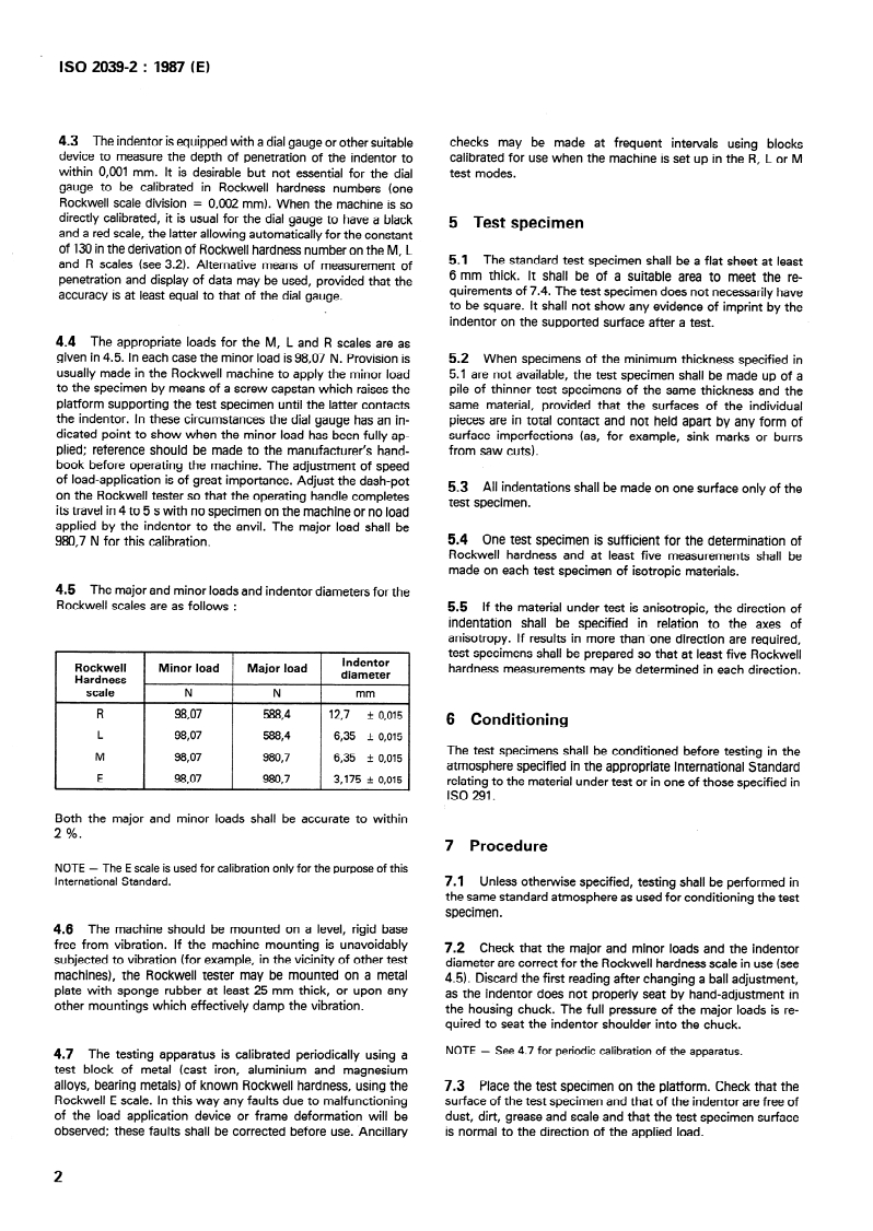 ISO 2039-2:1987 ISO 2039-2:1987 - Plastics — Determination of hardness — Part 2: Rockwell hardness/2/1987 - Page 4 preview