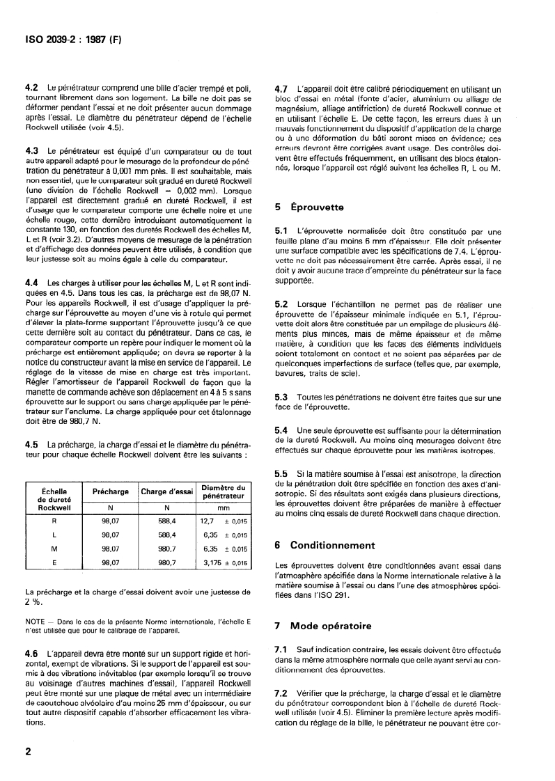ISO 2039-2:1987 ISO 2039-2:1987 - Plastiques — Détermination de la dureté — Partie 2: Dureté Rockwell/2/1987 - Page 4 preview