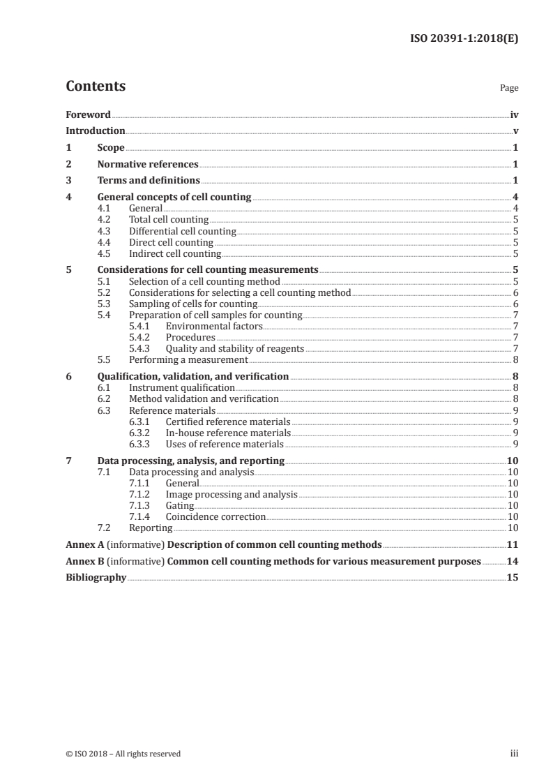 ISO 20391-1:2018 ISO 20391-1:2018 - Biotechnology — Cell counting — Part 1: General guidance on cell counting methods/19/2018 - Page 3 preview