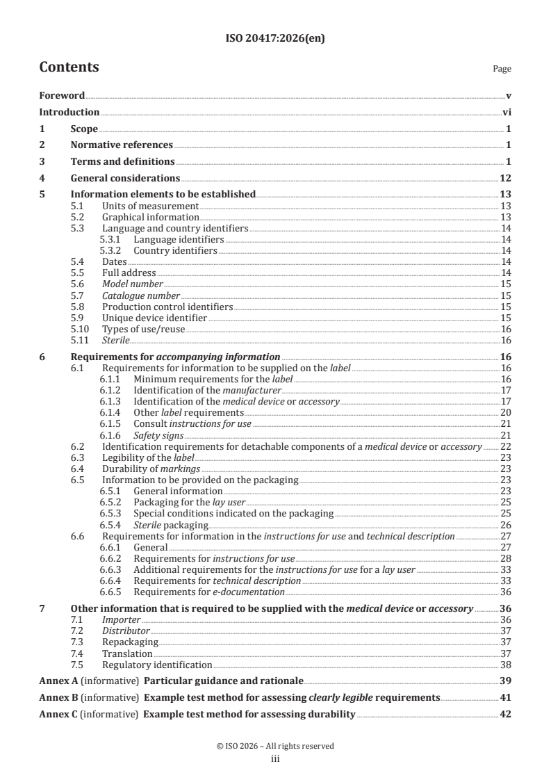 ISO 20417:2026 ISO 20417:2026 - Medical devices — Information to be supplied by the manufacturer - Page 3 preview