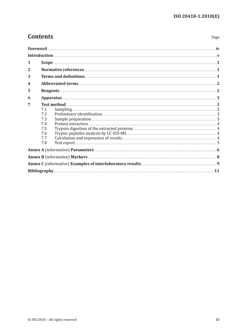 ISO 20418-1:2018 ISO 20418-1:2018 - Textiles — Qualitative and quantitative proteomic analysis of some animal hair fibres — Part 1: Peptide detection using LC-ESI-MS with protein reduction/23/2018 - Page 3 preview