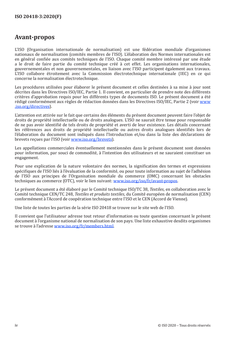 ISO 20418-3:2020 ISO 20418-3:2020 - Textiles — Analyse protéomique qualitative et quantitative de certaines fibres animales — Partie 3: Détection des peptides par LC-MS sans réduction protéique/5/2020 - Page 4 preview