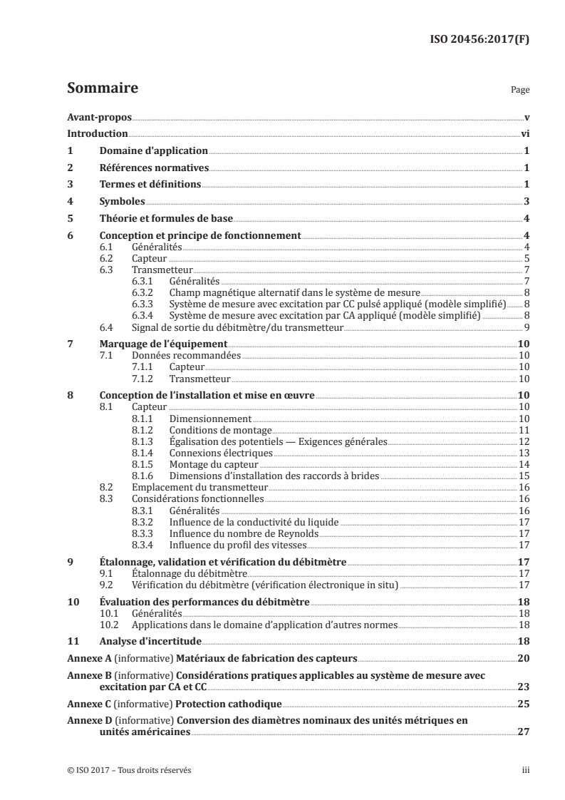 ISO 20456:2017 ISO 20456:2017 - Mesurage du débit des fluides dans les conduites fermées —Recommandations pour l'utilisation des débitmètres électromagnétiques dans les liquides conducteurs/4/2019 - Page 3 preview