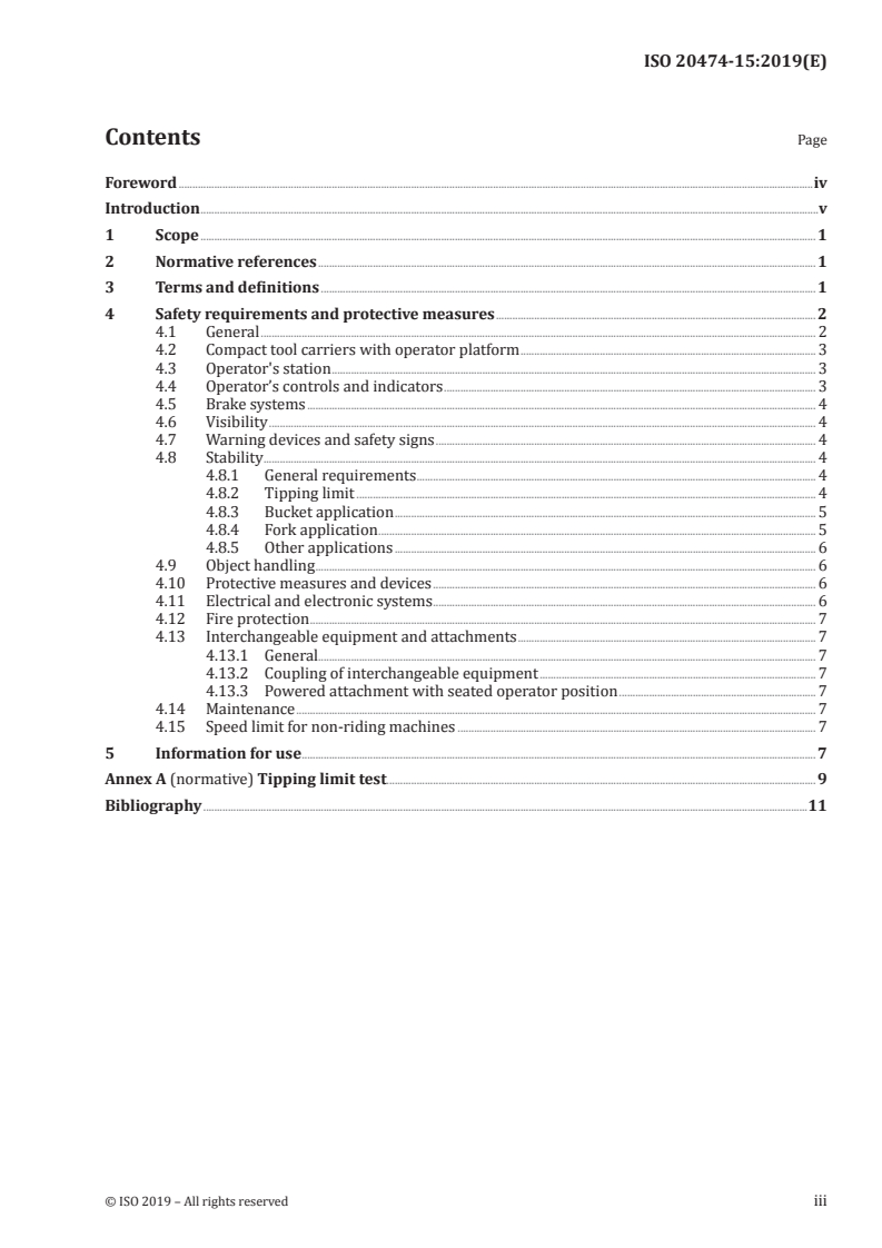 ISO 20474-15:2019 ISO 20474-15:2019 - Earth-moving machinery — Safety — Part 15: Requirements for compact tool carriers/16/2019 - Page 3 preview