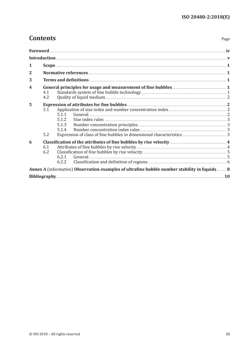 ISO 20480-2:2018 ISO 20480-2:2018 - Fine bubble technology — General principles for usage and measurement of fine bubbles — Part 2: Categorization of the attributes of fine bubbles/15/2018 - Page 3 preview