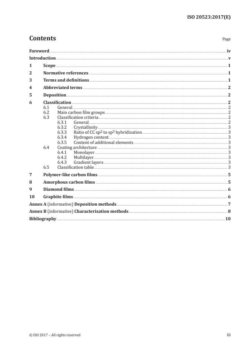 ISO 20523:2017 ISO 20523:2017 - Carbon based films — Classification and designations/30/2017 - Page 3 preview