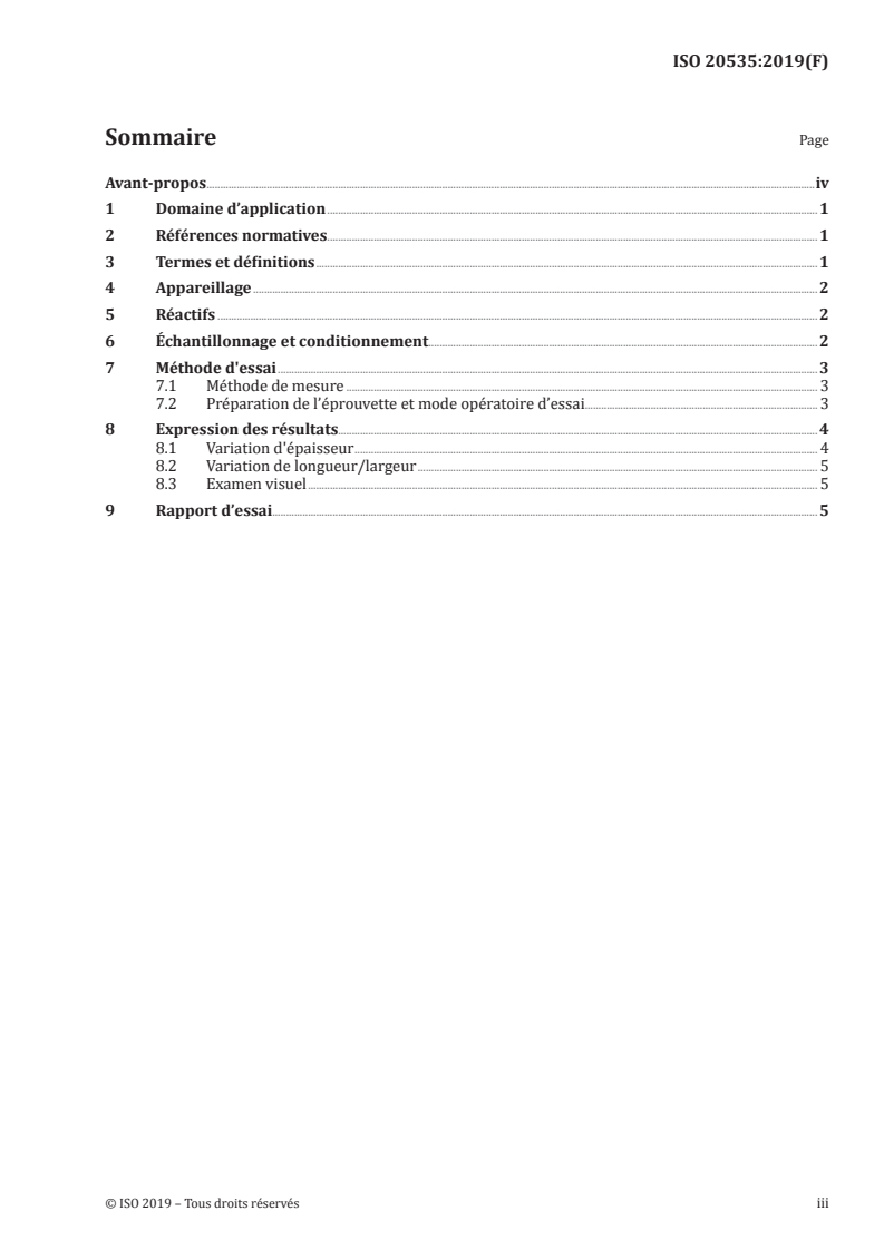 ISO 20535:2019 ISO 20535:2019 - Chaussures — Méthode d'essai relative aux premières de montage et de propreté — Variations dimensionnelles après un cycle de mouillage et de séchage/19/2019 - Page 3 preview