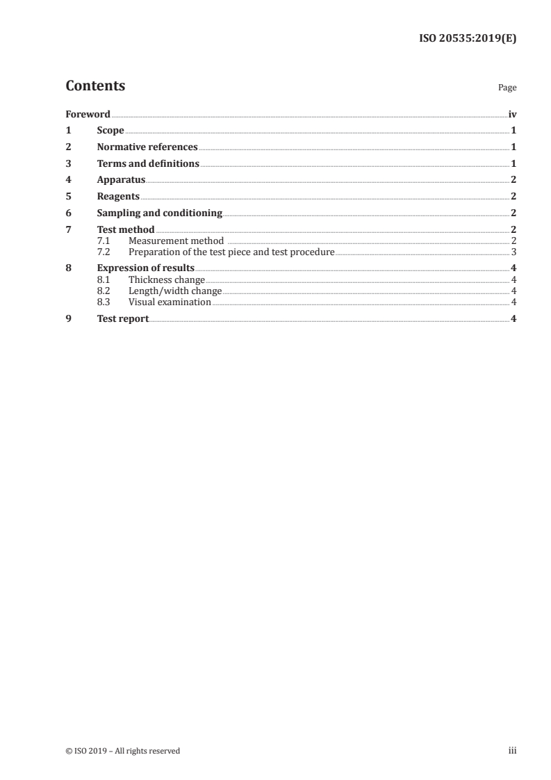 ISO 20535:2019 ISO 20535:2019 - Footwear — Test method for insoles and insocks — Dimensional change after cycle of wetting and drying/19/2019 - Page 3 preview