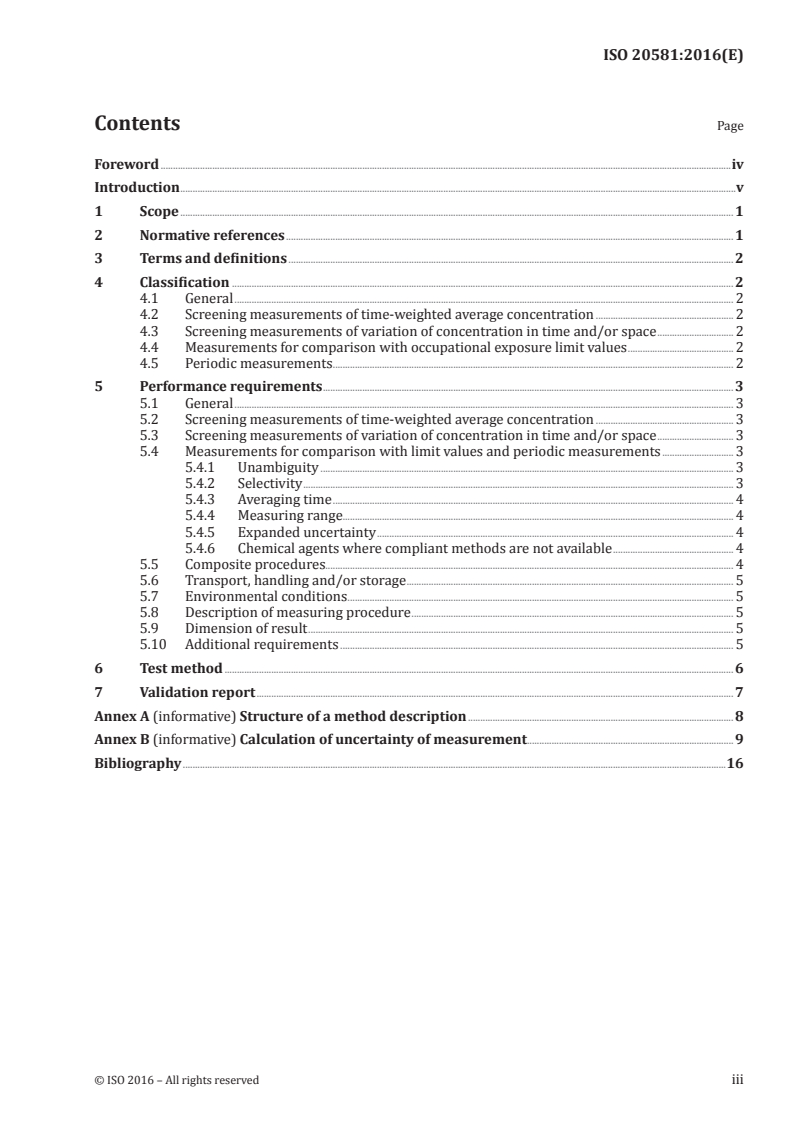 ISO 20581:2016 ISO 20581:2016 - Workplace air — General requirements for the performance of procedures for the measurement of chemical agents/1/2016 - Page 3 preview
