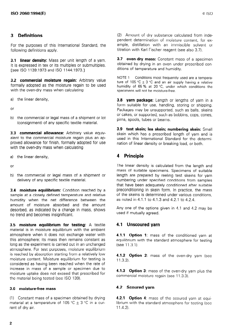 ISO 2060:1994 ISO 2060:1994 - Textiles — Yarn from packages — Determination of linear density (mass per unit length) by the skein method/17/1994 - Page 4 preview