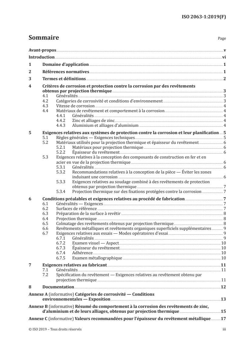ISO 2063-1:2019 ISO 2063-1:2019 - Projection thermique — Zinc, aluminium et alliages de ces métaux — Partie 1: Considérations de conception et exigences de qualité pour les systèmes de protection contre la corrosion/14/2019 - Page 3 preview
