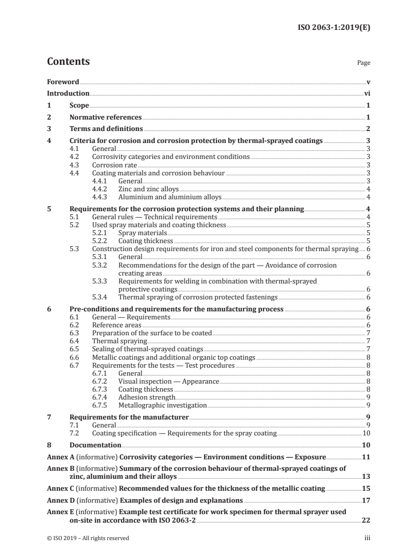 ISO 2063-1:2019 ISO 2063-1:2019 - Thermal spraying — Zinc, aluminium and their alloys — Part 1: Design considerations and quality requirements for corrosion protection systems/14/2019 - Page 3 preview